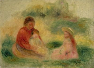 Frau mit zwei Kindern auf dem Boden sitzend von Pierre Auguste Renoir